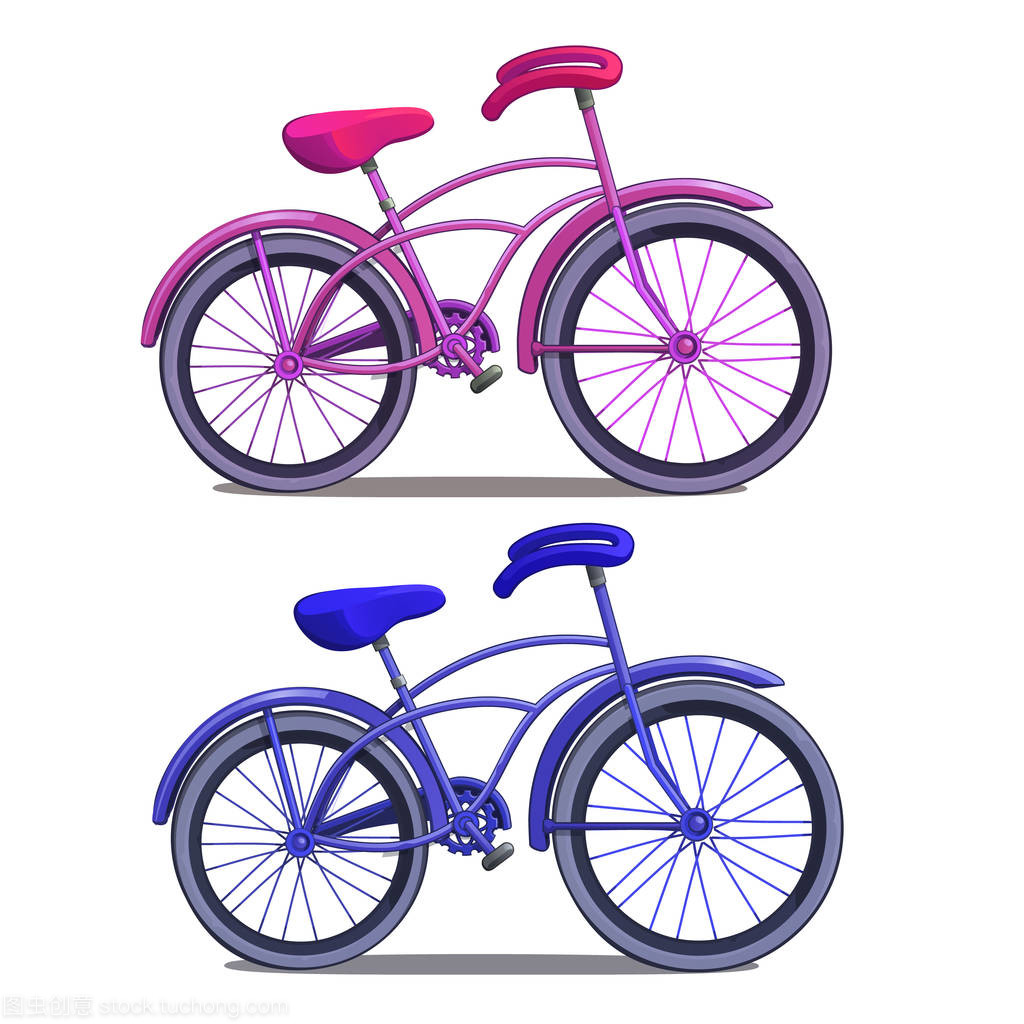 孤立在白色背景上的粉色和藍(lán)色自行車。卡通風(fēng)格的矢量圖